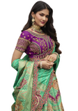 Lehenga mariée soie vert Hemalatha