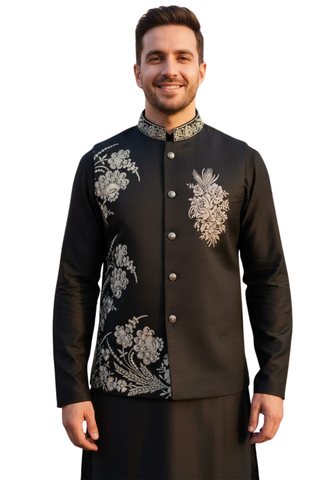 Gilet kurta homme noir Zayan - Narkis Fashion