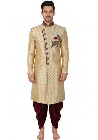 Sherwani Afzal doré et bordeaux – vue avant