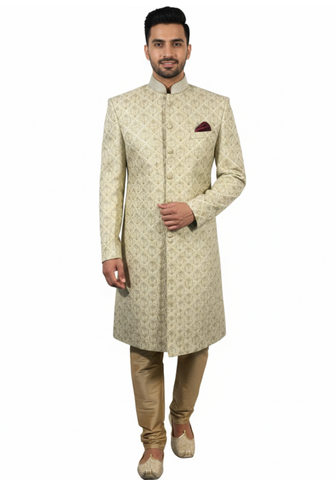 Sherwani mariage beige doré Ranbir - Narkis Fashion