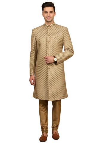 Sherwani mariage beige doré Sachin - Taille 40 - Narkis Fashion