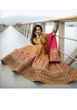 Lehenga mariée soie jaune et rouge Janani