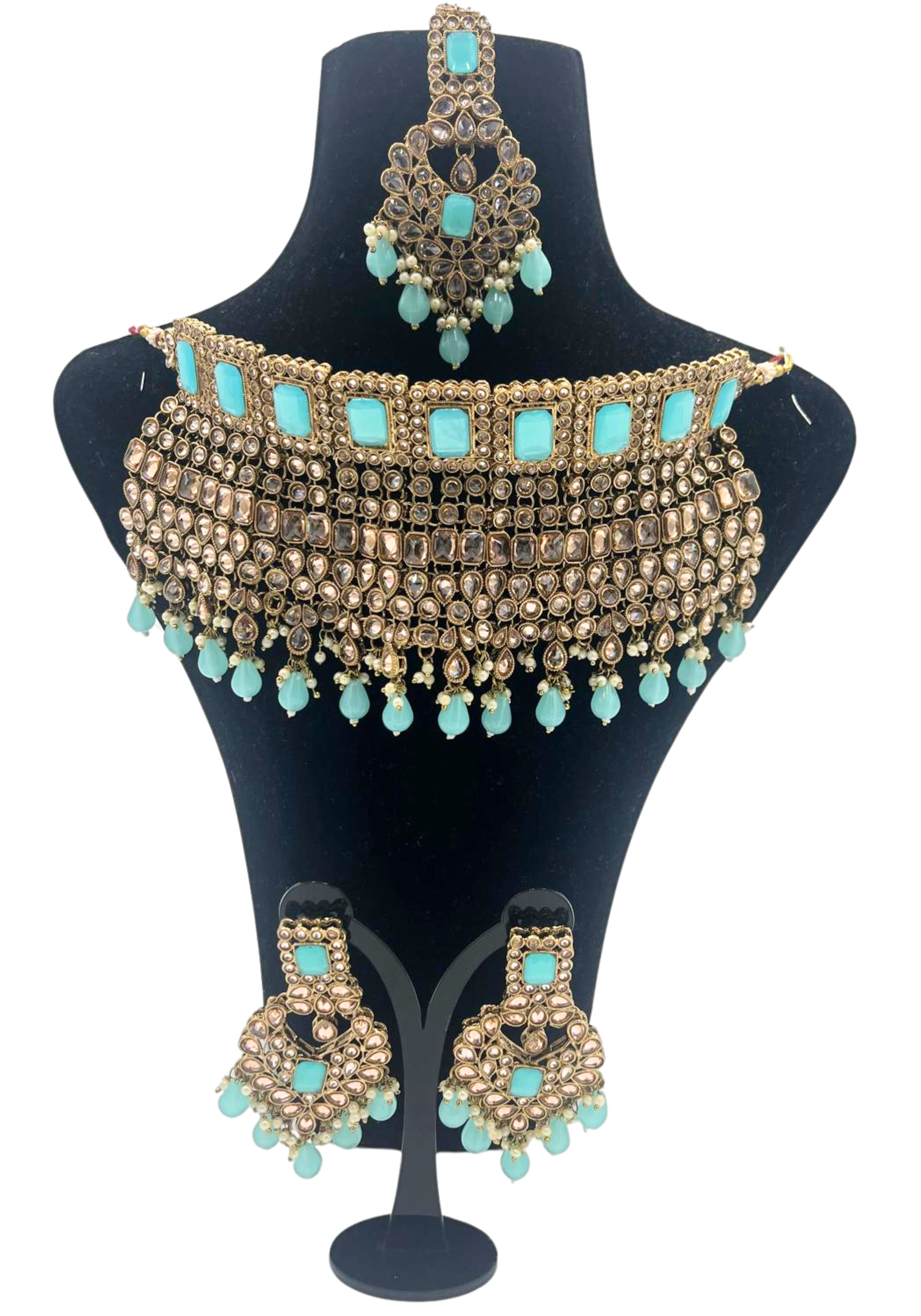 Parure mariage polki Turquoise Jeevitha – Narkis Fashion