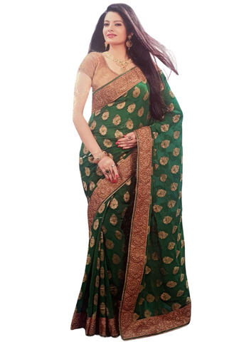 Beau sari traditionnel vert Sara