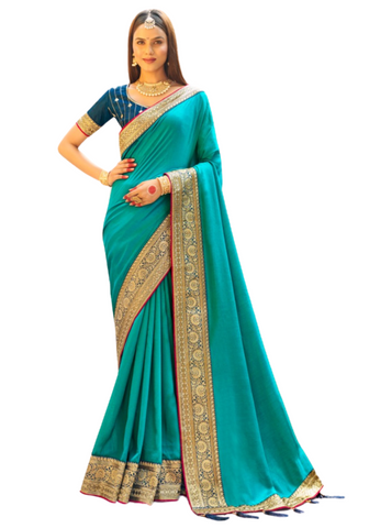 Beau sari traditionnel bleu Kiran