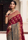 Beau sari soie bordeaux Lakshmi