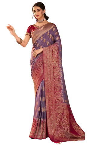 Beau sari soie mauve Latha