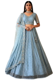 Lehenga Mehar bleu brodé perles et sequins – vue complète
