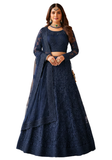 Lehenga Karima bleu marine avec bustier manches longues et jupe brodée de sequins