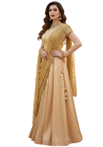Lehenga Harini doré jupe évasée brodée – vue complète