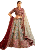 Lehenga mariée vert et bordeaux Maheshwari - 2 voiles