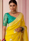 Sari soie mariage jaune citron Mandira