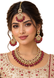 Parure indienne Roshni Rouge Rubis avec collier boucles tikka et coffret