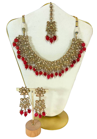 Meghana golden red polki set