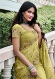 Beautiful trendy yellow orange Leena saree