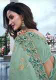 Sari designer vert amande Nisha