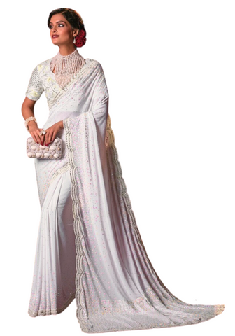 Magnifique sari mariage blanc Nooriya