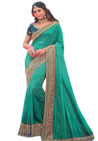 Beau sari traditionnel vert Padma