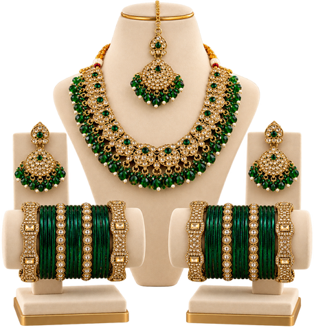 Combo Prestige Roshni vert émeraude avec parure et bracelets assortis