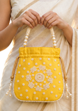 Sac Potli Tara Jaune – Effet Soie & Perles