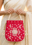 Sac Potli Rani Rouge – Effet Soie & Perles