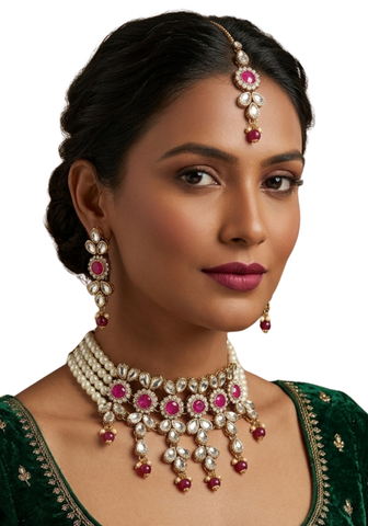 Parure Perle rose Priyana - Narkis Fashion