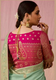 Sari soie mariage vert d'eau Rajshree