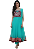 Salwar Anarkali Nadiya vert d’eau et bordeaux vue de face