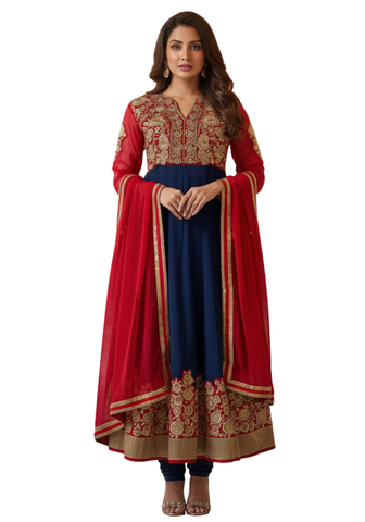 Anarkali Salwar Bleu Marine Mastani