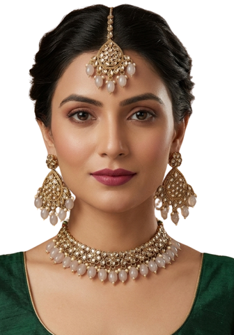 Parure bijou Indien taupe Sareeka - Narkis Fashion