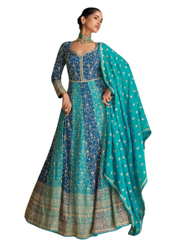 Robe brodée bleu Shadita