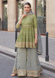 Salwar pakistanais vert et bleu Shameema