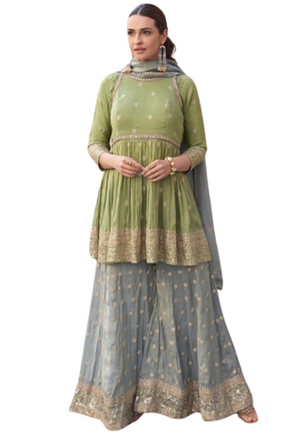 Salwar pakistanais vert et bleu Shameema