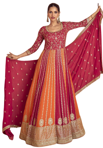 Robe brodée rose et orange Sharmin