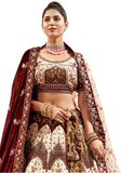 Lehenga mariée blanc cassé et bordeaux Soundarya - 2 voiles