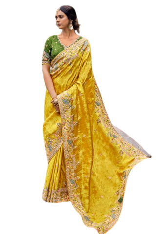 Beautiful trendy yellow orange Leena saree