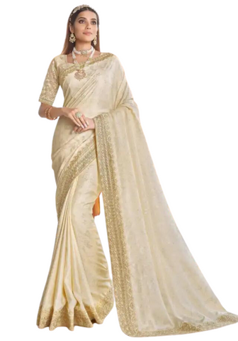 Magnifique sari blanc cassé Tiana