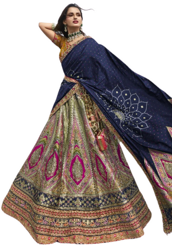 Lehenga mariée soie bleu marine Vaishali