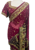 Wafiya Pink and Khaki Wedding Sari with 2 bustiers