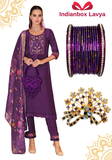 Coffret cadeau Salwar Prune Lavya – tenue brodée prune avec bracelets et broche dorés, édition fêtes Narkis Fashion