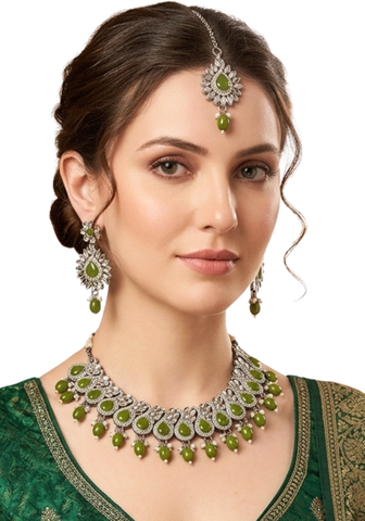 Parure Indienne vert olive miroir Shyamla
