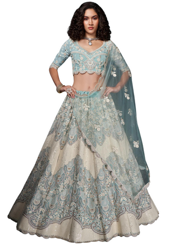 Beau lehenga bleu et blanc Yashvi