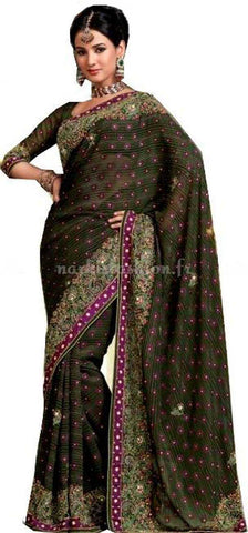 Sari designer vert Dharshana - Narkis Fashion