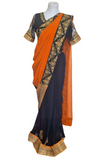 Sari Prêt orange et noir Akhendra T40/44 - Narkis Fashion