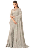 Evening saree blue green frosted Kavya