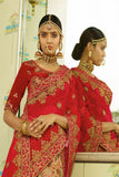 Lehenga Mariage Rouge et Beige Crème Bhavani - Narkis Fashion