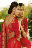 Lehenga Mariage Rouge et Beige Crème Bhavani - Narkis Fashion