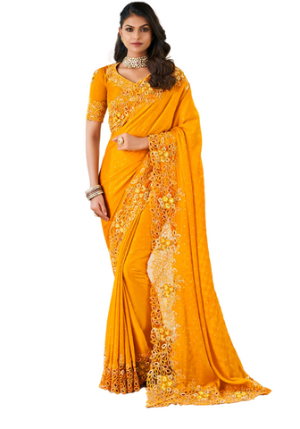 Beautiful trendy yellow orange Leena saree