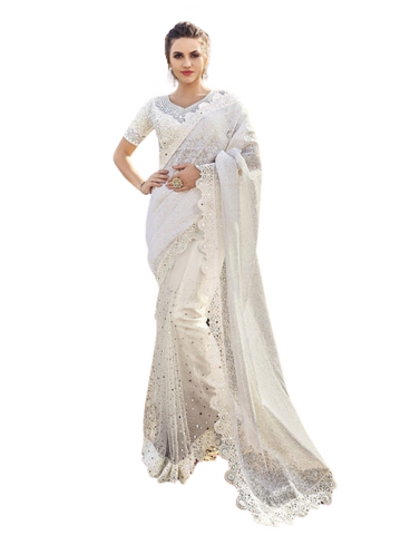 Sensational White Wedding Saree Noorjehan