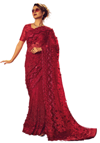 Stunning Nassema Red Wedding Saree